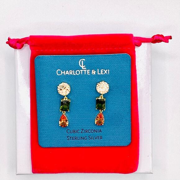 Charlotte & Lexi Gold and Green Cubic Zirconia Earrings - Picture 2 of 7